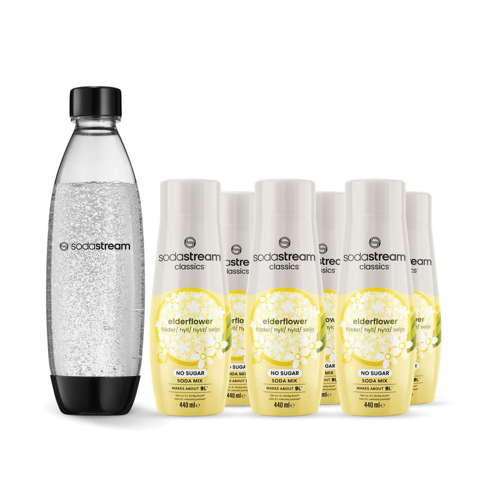 6-pack Elderflower sirup smak + 1l Fuse Flaske