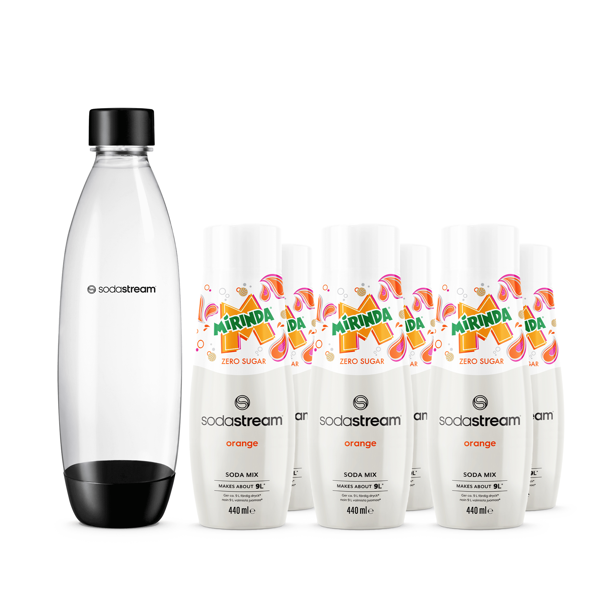SodaStream 6-pack Mirinda Light Sirup Smak + 1L Fuse Flaske